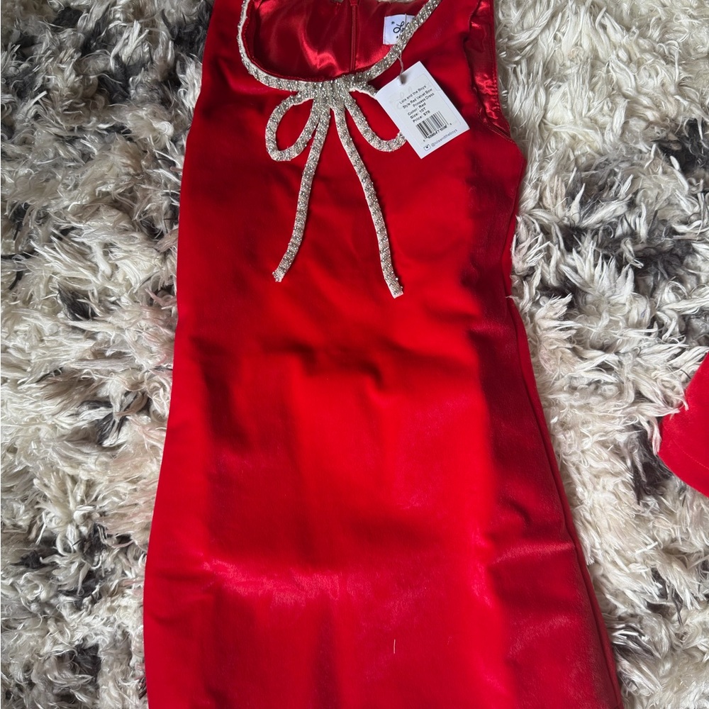 Lola + The Boys Red Dress with Silver Bow